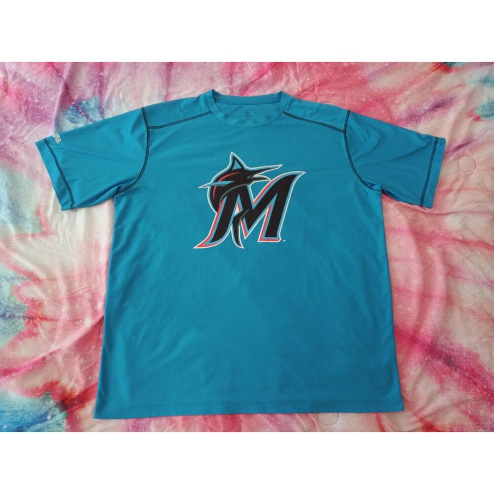 Miami Marlins Turquoise Blue Jersey T-shirt Men's Extra Large XL MIA Florida 305